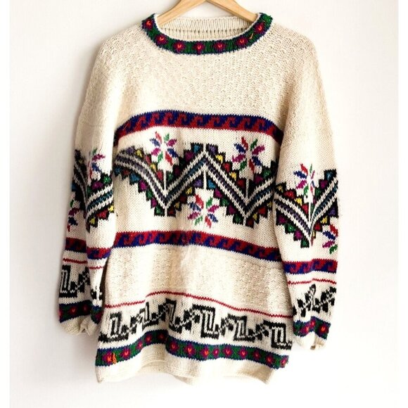 Vintage Wool Angora Blend Southwestern Print Unique Pullover M - Picture 1 of 6